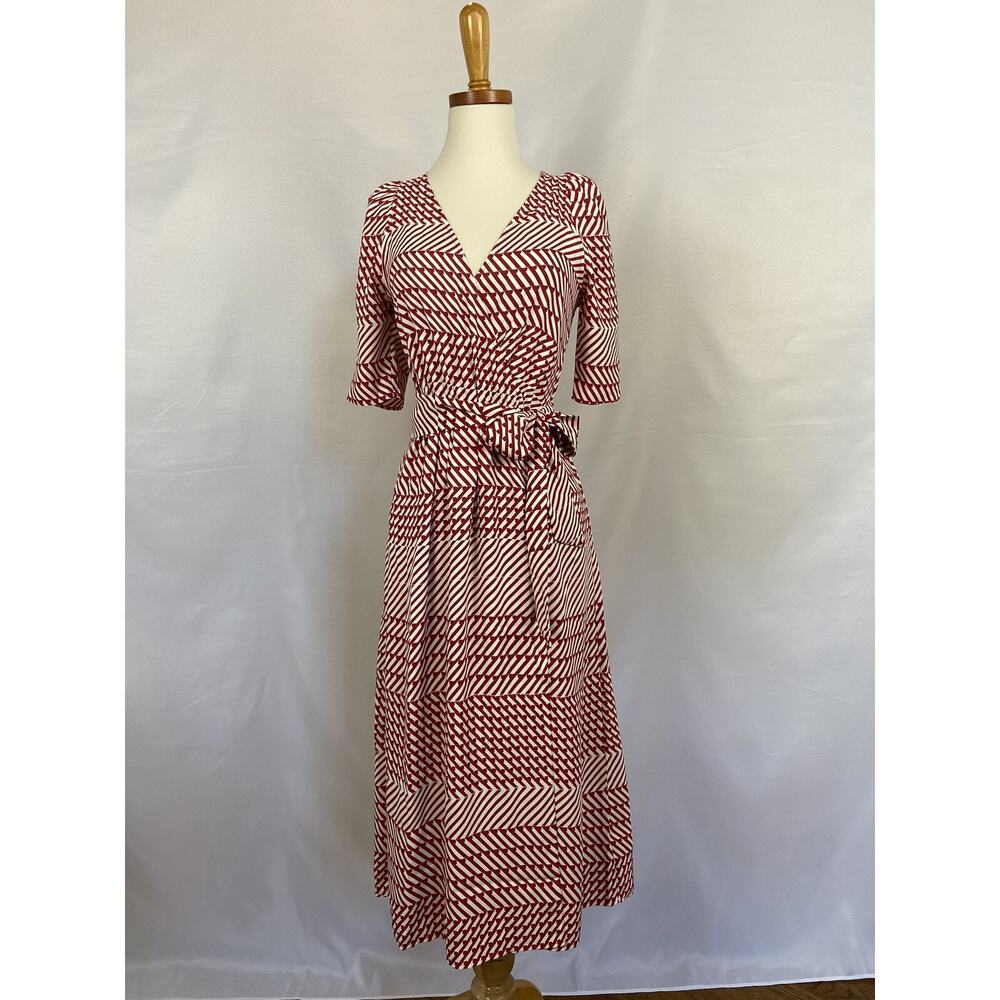 Joie Size 2 Cata Red Striped Midi Wrap Dress Art Deco Boho Festival